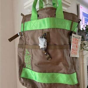 George Gina Lucy Anniehow GOOD Tote Tan + Neon Green NWT $55